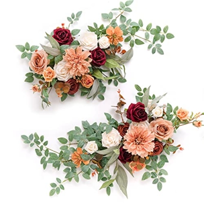 Product: Ling's Moment 2Pcs Terracotta Artificial Flower Garland Floral Swags Centerpieces Burnt Orange Wedding Arch Flower Greenery Arrangements for Sweetheart Table Wall Window Home Garden Outdoor Decor