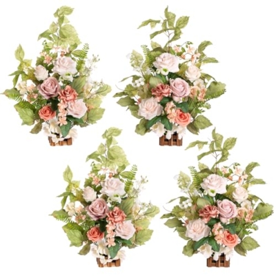 Product: Ling's Moment 17.5" Tall Standing Artificial Flowers Arrangements 4pcs Fall Wedding Aisle Runner Chair Decorations Blush & Pink Centerpieces for Ceremony Reception Rose Floral Party Outdoor