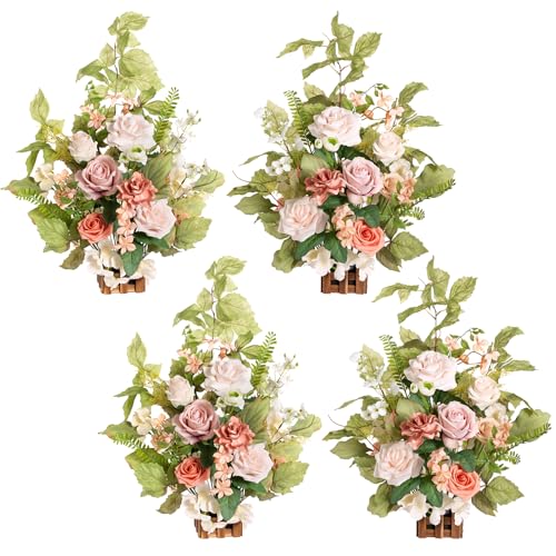 Ling's Moment 17.5" Tall Standing Artificial Flowers Arrangements 4pcs Fall Wedding Aisle Runner Chair Decorations Blush & Pink Centerpieces for Ceremony Reception Rose Floral Party Outdoor - Artificial Flower Arrangements Product: Ling's Moment 17.5" Tall Standing Artificial Flowers Arrangements 4pcs Fall Wedding Aisle Runner Chair Decorations Blush & Pink Centerpieces for Ceremony Reception Rose Floral Party Outdoor