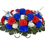 Product: Saxili Artificial Cemetery Flowers - Headstone Flower Saddle -Memorial Day Flower for Grave Decorations - Realistic Vibrant Roses Carnation
