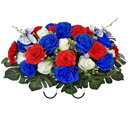 Saxili Artificial Cemetery Flowers - Headstone Flower Saddle -Memorial Day Flower for Grave Decorations - Realistic Vibrant Roses Carnation - Artificial Flower Arrangements Product: Saxili Artificial Cemetery Flowers - Headstone Flower Saddle -Memorial Day Flower for Grave Decorations - Realistic Vibrant Roses Carnation