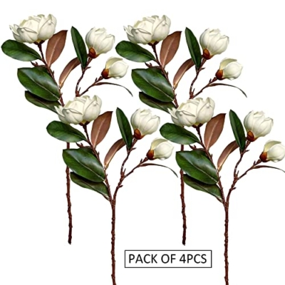 Silky Flower Store Artificial Magnolia Flowers Branches, Lifelike White Magnolia Stems, Pack of 4, 30in 8 8 Product: Dophinena Artificial Magnolia Flowers Branches Lifelike White Magnolia Stems for Home Decor Wedding Bouquet Table Centerpieces Floral Arrangment (Pack of 4pcs)