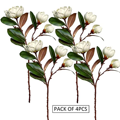 Silky Flower Store Artificial Magnolia Flowers Branches, Lifelike White Magnolia Stems, Pack of 4, 30in 2 2 Product: Dophinena Artificial Magnolia Flowers Branches Lifelike White Magnolia Stems for Home Decor Wedding Bouquet Table Centerpieces Floral Arrangment (Pack of 4pcs)