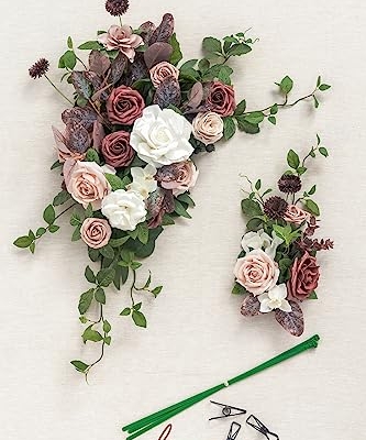 Silky Flower Store Artificial Wedding Welcome Sign Swag, White Floral Arch Flowers Decorations, 2pcs, Flexible Handmade Faux Florals 20in 9 9 Product: Ling's Moment 2pcs Artificial Welcome Sign Swag Wedding Arch Flowers Decorations Floral Eucalyptus Willow Garland Dusty Rose Mauve Rose Ceremony Party Reception Easel Door Wall Home Entryway Outdoor