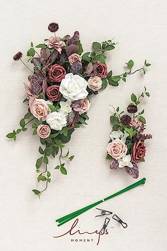 Silky Flower Store Artificial Wedding Welcome Sign Swag, White Floral Arch Flowers Decorations, 2pcs, Flexible Handmade Faux Florals 20in 4 4 Product: Ling's Moment 2pcs Artificial Welcome Sign Swag Wedding Arch Flowers Decorations Floral Eucalyptus Willow Garland Dusty Rose Mauve Rose Ceremony Party Reception Easel Door Wall Home Entryway Outdoor