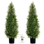 Product: Aveyas 4ft Artificial Cedar Topiary Trees for Outdoor Front Porch Door, 4 Feet Faux Potted Plants Evergreen Fake Pine Cypress Tree for Outside Home Decor (4 ft Tall) - Set of 2 Pack