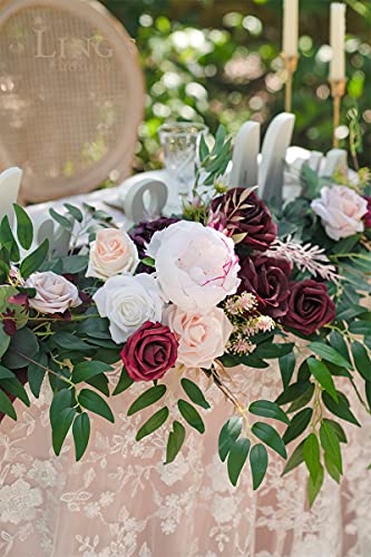 Silky Flower Store Spring Flower Garland, Wedding Arch Flowers, Eucalyptus Rose Artificial Floral Garland, Mantle Table Decor, Marsala, 9FT 5 5 Product: Ling's Moment 9FT Spring Flower Garland - Wedding Arch Flowers, Eucalyptus & Rose, Artificial Floral Garland for Mantle - Sweetheart Table Decor for Reception, Backdrop Decorations, Marsala