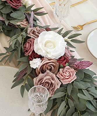 Silky Flower Store Artificial Eucalyptus Garland with Flowers, Dusty Rose Mauve, 6ft, 13.75in width, 3.5in height 8 8 Product: Floroom 6ft Artificial Eucalyptus Garland with Flowers Fake Greenery Faux Floral Vine Garland for Table Decor Wedding Centerpieces Bridal Shower Party Decorations, Dusty Rose & Mauve