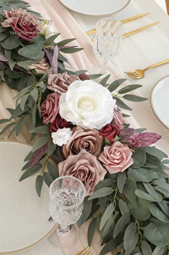 Silky Flower Store Artificial Eucalyptus Garland with Flowers, Dusty Rose Mauve, 6ft, 13.75in width, 3.5in height 2 2 Product: Floroom 6ft Artificial Eucalyptus Garland with Flowers Fake Greenery Faux Floral Vine Garland for Table Decor Wedding Centerpieces Bridal Shower Party Decorations, Dusty Rose & Mauve