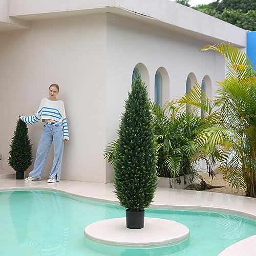Product: 5.2FT (63") Artificial Cedar Outdoor Artificial Shrub UV Resistant Foliage Potted Home Office Various Interior Porch Plants Artificial Outdoor Trimmed Topiary Trees
