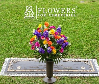 Product: Sympathy Silks Artificial Cemetery Flowers – Realistic Wildflower Outdoor Grave Decorations - Purple Violet Wildflower Bouquet with Cemetery Vase Included
