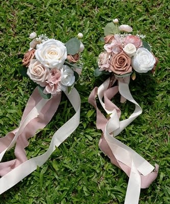 Silky Flower Store Dusty Rose Bridesmaid Bouquet Set of 4, Artificial Silk Wedding Flowers, BENCENTRE, 7 Inch 10 10 Product: BENCENTRE 7 Inch Dusty Rose Bridesmaid Bouquet for Wedding, Set of 4, Small Wedding Bouquet,for Marriage Proposal Party and Vintage Wedding Ceremony Anniversary,Artificial Flowers