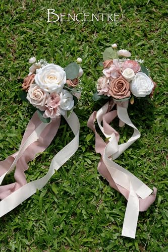 Silky Flower Store Dusty Rose Bridesmaid Bouquet Set of 4, Artificial Silk Wedding Flowers, BENCENTRE, 7 Inch 4 4 Product: BENCENTRE 7 Inch Dusty Rose Bridesmaid Bouquet for Wedding, Set of 4, Small Wedding Bouquet,for Marriage Proposal Party and Vintage Wedding Ceremony Anniversary,Artificial Flowers
