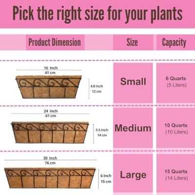 Product: LaLaGreen Wall Mounted Planters - 16 Inch, 4 Pack Window Flower Boxes Basket Outdoor, Balcony Planter Over The Rail, Deck Railing Hanging with Coco Liners, Metal Horse Troughs Fence Patio Porch