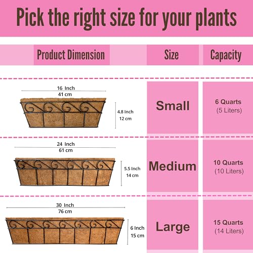 Product: LaLaGreen Wall Mounted Planters - 16 Inch, 4 Pack Window Flower Boxes Basket Outdoor, Balcony Planter Over The Rail, Deck Railing Hanging with Coco Liners, Metal Horse Troughs Fence Patio Porch
