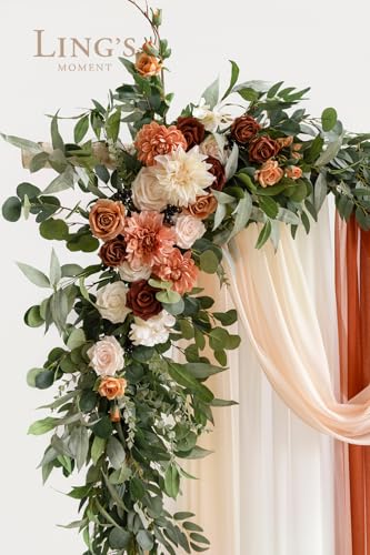 Silky Flower Store Fall Wedding Arch Flowers, Artificial Terracotta Burnt Orange Floral Arch Kit, Sheer Drapes, 5 Piece Set, 32.5cm 2 2 Product: Ling's Moment Fall Wedding Arch Flowers with Sheer Drapes Kit - Artificial Terracotta and Burnt Orange Floral for Ceremony Backdrop, Arbor Decor, 5-Piece Set (2 Flower Stems + 3 Hanging Drapes)