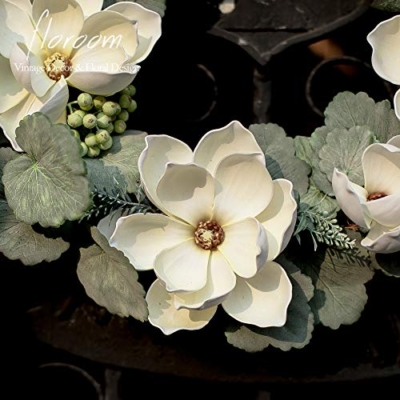 Silky Flower Store Artificial White Magnolia Wreath, Floroom Floral Wreath Front Door Decor, Grapevine Base, 18inches 8 8 Product: Floroom Floral Wreath, 18" Artificial White Magnolia Wreath for Front Door Wedding Decorations Wall Decor