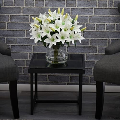 Product: Nearly Natural 16in. Lily Silk Arrangement with Glass Vase