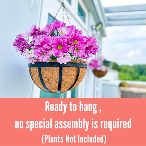 Silky Flower Store Outdoor Hanging Planter Baskets, Coco Liner Metal Round Flower Pots, 6 Pack, 12 Inch 3 3 Product: LaLaGreen Outdoor Hanging Baskets for Plants (6 Pack, 12 Inch) Medium Hanging Planter with Coco Liner, Flat Iron Metal Round Plant Flower Pots for Deck Patio Porch Garden Balcony Outside Decoration