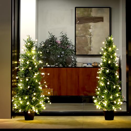 Product: 4FT OAKRED Artificial Cedar Topiary Tree - UV-Protected Norfolk Pine for Year-Round Outdoor & Indoor Decor