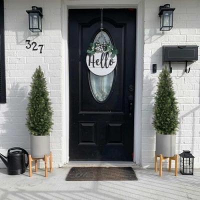 Product: Aveyas 4ft Artificial Cedar Topiary Trees for Outdoor Front Porch Door, 4 Feet Faux Potted Plants Evergreen Fake Pine Cypress Tree for Outside Home Decor (4 ft Tall) - Set of 2 Pack