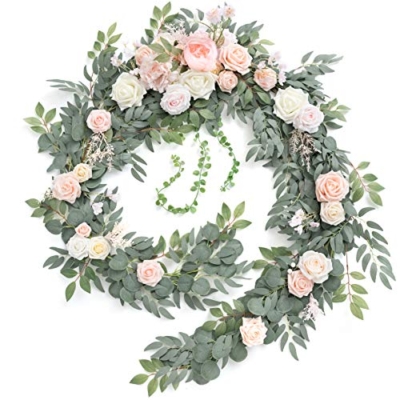 Product: Ling's Moment 9FT Flower Garland for Backdrop Decorations - Wedding Arch Flowers, Eucalyptus & Rose, Artificial Floral Garland for Mantle - Sweetheart Table Decor for Ceremony Reception, French Pink