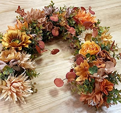 Silky Flower Store Artificial Eucalyptus Garland with Flowers, Faux Greenery Mantle Decor, Fall Red Floral Vine, 3.2ft 9 9 Product: MARTHA&IVAN Eucalyptus Garland Greenery Artificial Eucalyptus Garland Mantle Decor Wedding Decoration(Red Fall+Flowers)