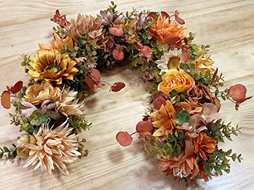 Silky Flower Store Artificial Eucalyptus Garland with Flowers, Faux Greenery Mantle Decor, Fall Red Floral Vine, 3.2ft 3 3 Product: MARTHA&IVAN Eucalyptus Garland Greenery Artificial Eucalyptus Garland Mantle Decor Wedding Decoration(Red Fall+Flowers)
