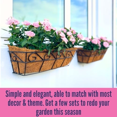 Product: LaLaGreen Wall Mounted Planters - 16 Inch, 4 Pack Window Flower Boxes Basket Outdoor, Balcony Planter Over The Rail, Deck Railing Hanging with Coco Liners, Metal Horse Troughs Fence Patio Porch