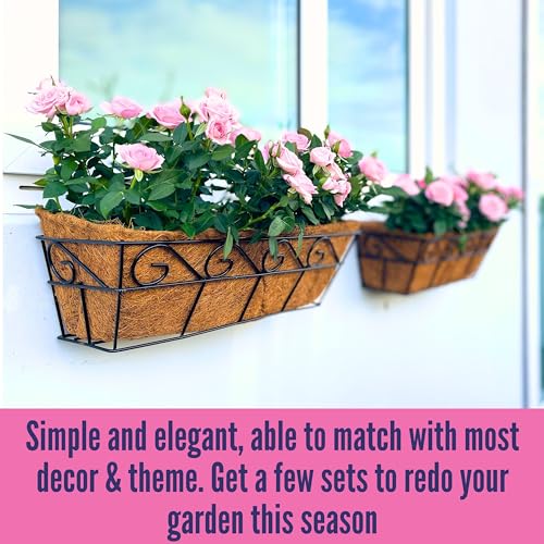 Product: LaLaGreen Wall Mounted Planters - 16 Inch, 4 Pack Window Flower Boxes Basket Outdoor, Balcony Planter Over The Rail, Deck Railing Hanging with Coco Liners, Metal Horse Troughs Fence Patio Porch
