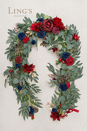 Silky Flower Store Eucalyptus Rose Garland, Burgundy Navy Sweetheart Table Decor, 6FT 4 4 Product: Ling's Moment Flower Garland - 6FT Eucalyptus & Rose - Sweetheart Table Decor for Wedding Reception, Artificial Floral Garland for Mantle, Thanksgiving, Christmas Decoration, Burgundy & Navy