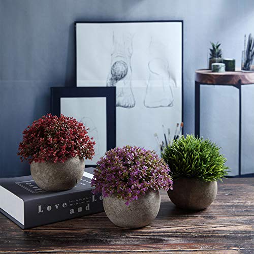Silky Flower Store Artificial Mini Plants Grey Pot Set of 3, Home Office Wedding Decor, Faux Greenery 4.9in 2 2 Product: T4U Mini Artificial Plants in Grey Pot, Plastic Fake Green Colorful Flower Topiary Shrubs for Home Office Wedding Decoration Set of 3
