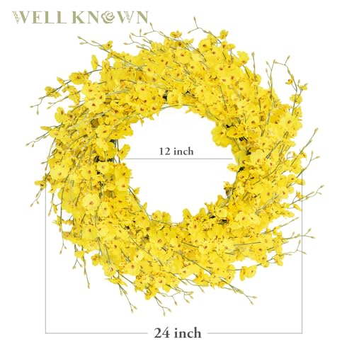 Silky Flower Store 24inch Artificial Forsythia Yellow Flowers Wreath, Silk Leaves Spring Summer Front Door Porch Farmhouse Patio Garden Decor, Orchid 1 1 Product: WELL KNOWN 24inch Artificial Forsythia Yellow Flowers Wreath, Silk Leaves Wreath for Spring Summer Seasonal Decor, Front Door Porch Farmhouse Patio Garden Home Decor (Orchid)
