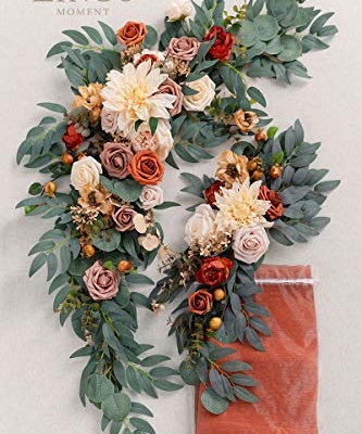 Silky Flower Store Fall Wedding Arch Flowers Kit, Hanging Floral Backdrop, Terracotta Orange Drapes, Faux Rose Ceremony Decor, 4 Pack, 2pcs 32.5cm 11 11 Product: Ling's Moment Fall Hanging Wedding Arch Flowers Kit (Pack of 4) 2pcs Arbor Artificial Flower Arrangement, 2 Drapes, Ceremony Rose Backdrop, Brunt Orange Terracotta Floral Party Autumn Outdoor Decor