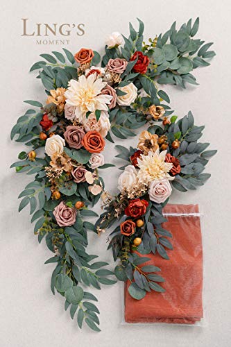 Silky Flower Store Fall Wedding Arch Flowers Kit, Hanging Floral Backdrop, Terracotta Orange Drapes, Faux Rose Ceremony Decor, 4 Pack, 2pcs 32.5cm 5 5 Product: Ling's Moment Fall Hanging Wedding Arch Flowers Kit (Pack of 4) 2pcs Arbor Artificial Flower Arrangement, 2 Drapes, Ceremony Rose Backdrop, Brunt Orange Terracotta Floral Party Autumn Outdoor Decor