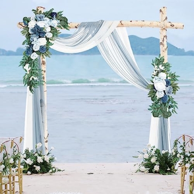 Product: Emivery Wedding Arch Flowers Kit (Pack of 4) Dusty Blue Flower Arrangement with 2pcs Draping Fabric Artificial Flower Swag for Wedding Ceremony Reception Backdrop Decorations