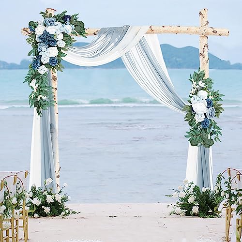 Product: Emivery Wedding Arch Flowers Kit (Pack of 4) Dusty Blue Flower Arrangement with 2pcs Draping Fabric Artificial Flower Swag for Wedding Ceremony Reception Backdrop Decorations