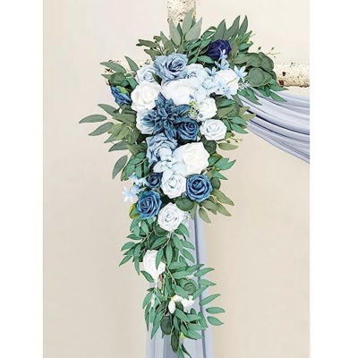 Product: Emivery Wedding Arch Flowers Kit (Pack of 4) Dusty Blue Flower Arrangement with 2pcs Draping Fabric Artificial Flower Swag for Wedding Ceremony Reception Backdrop Decorations