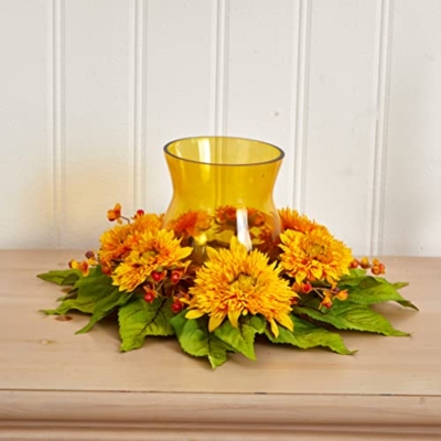 Product: Nearly Natural Golden Sunflower Candelabrum Silk Flower Arrangement