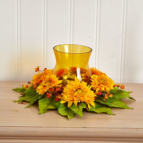Product: Nearly Natural Golden Sunflower Candelabrum Silk Flower Arrangement