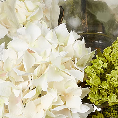 Silky Flower Store Nearly Natural Snowball Hydrangea Triple Candelabrum, Glass Hurricane Candle Holders, Decorative Home Accent, 32.5cm 5 5 Product: Nearly Natural Snowball Hydrangea Triple Candelabrum