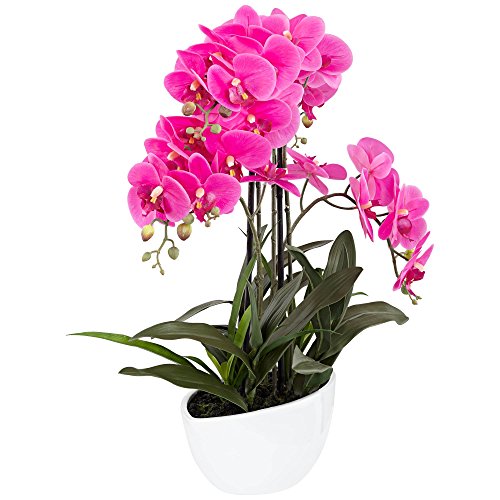 Product: Dahlia Studios Potted Silk Faux Artificial Flowers Arrangement Realistic Pink Orchid in White Ceramic Oval Pot for Home Decoration Living Room Office Bedroom Bathroom Kitchen Dining 28" High