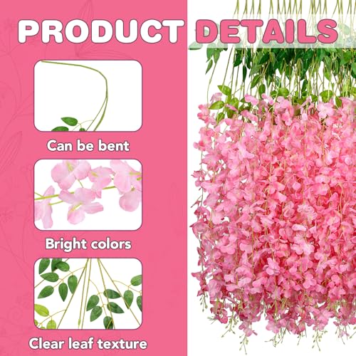 Silky Flower Store Artificial Hanging Wisteria Flowers, Pink Faux Garland, Satin Bloom Vine, 3.6ft 2 2 Product: Alotiki Wisteria Hanging Flowers,Fake Hanging Flowers,Wisteria artificiales Garland for Home Wedding Arch Floral Party Garden Ceremony Outdoor Decor,3.6 feet Long(75,Pink)