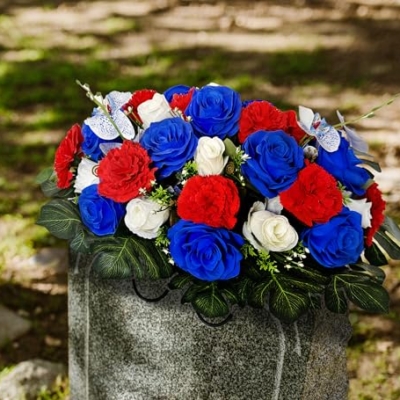 Silky Flower Store Artificial Cemetery Flowers Headstone Flower Saddle, Memorial Grave Decorations Vibrant Roses Carnation, 35 Flowers 2 Butterflies, 32.5cm 15 15 Product: Saxili Artificial Cemetery Flowers - Headstone Flower Saddle -Memorial Day Flower for Grave Decorations - Realistic Vibrant Roses Carnation