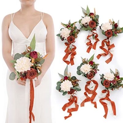 Product: Ling's Moment Artificial Flowers Terracotta Bridesmaid Bouquet Set of 6, Fall Wedding Flowers Bouquets for Bridesmaids, 7 Inch Bridal Bouquets for Bridesmaids, Wedding Decor, Anniversary, etc