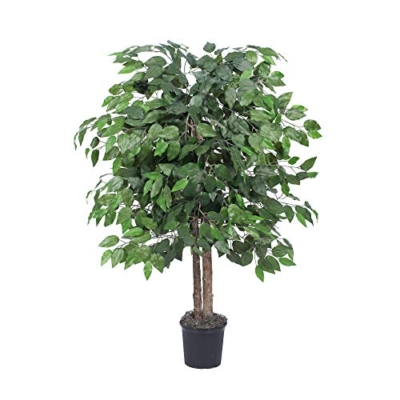 Product: Vickerman 4' Artificial Ficus Bush - 4-Foot Tall Fake Ficus Bush in Black Plastic Pot - Realistic Floor Plant with Detailed Leaves - Perfect Fake Tree for Greenery Decor