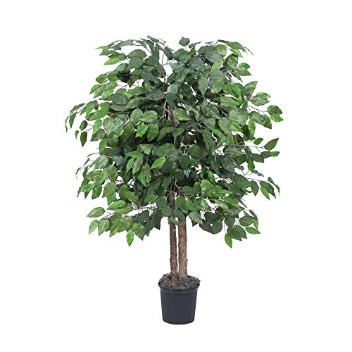 Product: Vickerman 4' Artificial Ficus Bush - 4-Foot Tall Fake Ficus Bush in Black Plastic Pot - Realistic Floor Plant with Detailed Leaves - Perfect Fake Tree for Greenery Decor