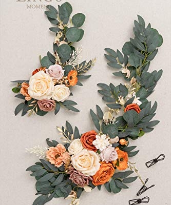 Silky Flower Store Terracotta Orange Rose Wedding Arch Flowers, Artificial Welcome Sign Swag, Faux Floral Garland 2pcs, 32.5cm 9 9 Product: Ling's Moment 2pcs Artificial Welcome Sign Swag Wedding Arch Flowers Decorations Floral Eucalyptus Willow Garland Terracotta Orange Rose Ceremony Party Reception Easel Door Wall Home Entryway Outdoor