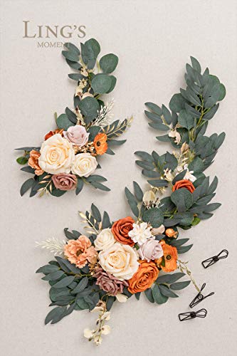 Silky Flower Store Terracotta Orange Rose Wedding Arch Flowers, Artificial Welcome Sign Swag, Faux Floral Garland 2pcs, 32.5cm 4 4 Product: Ling's Moment 2pcs Artificial Welcome Sign Swag Wedding Arch Flowers Decorations Floral Eucalyptus Willow Garland Terracotta Orange Rose Ceremony Party Reception Easel Door Wall Home Entryway Outdoor