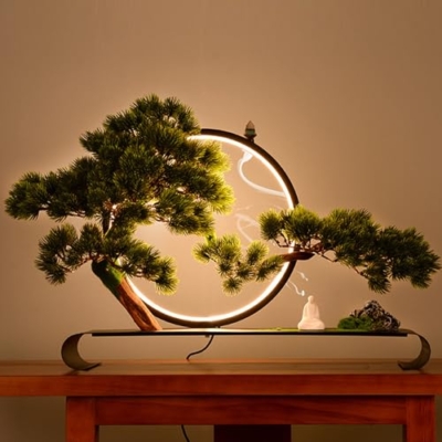 Product: Zen Artificial Tree with Lamp Rings, Realistic Simulation Bonsai, Welcome Pine Faux Potted with Backflow Incense, Artificial Bonsai for Home Office Garden Patio Farmhouse Decoration (Pines)